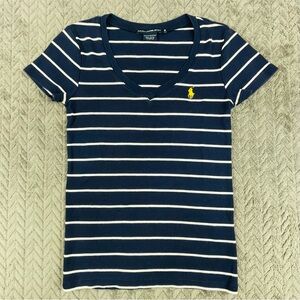 Ralph‎ Lauren Sport Vintage 90s Striped Blue White M TP V Neck Stretch